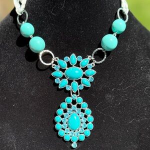 Turquoise colored and blue gemstone Necklace with Silver Accents